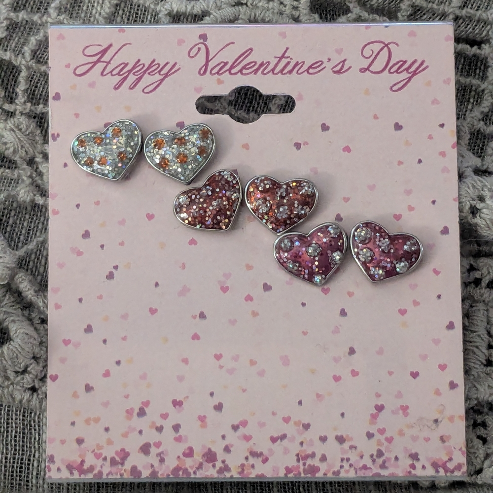 Heart-Shaped Silver and Pink Earrings - Picture 2 of 3